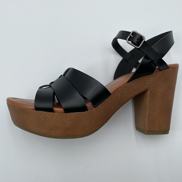 SM New‎ York Black Winter Chunky Platform Heels Sandals Shoes 70s 90s Y2K NIB - Picture 7 of 15